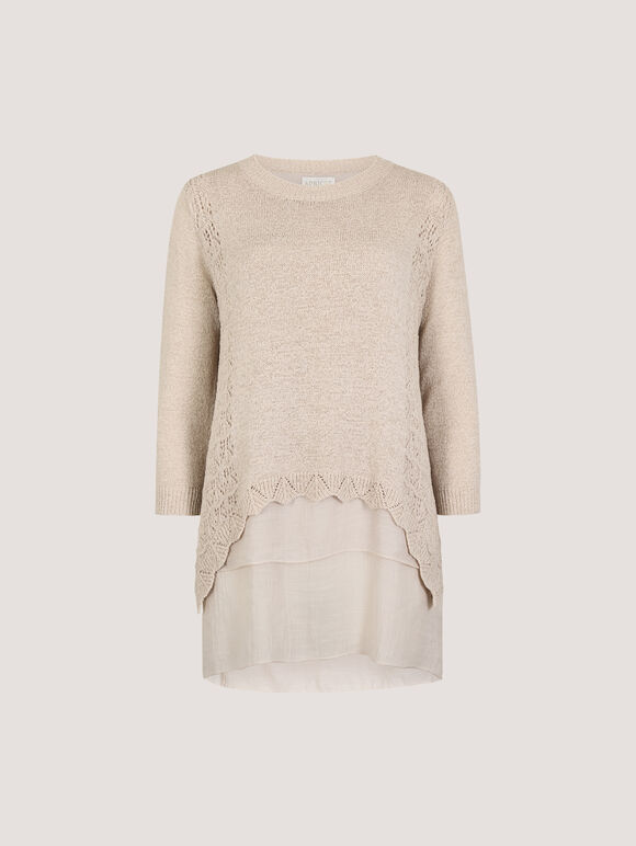 Shimmer Mesh Layered Tunic Top, Stone, large