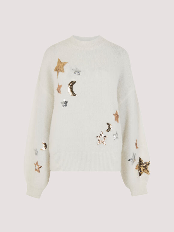 Moons And Stars Sequin Jumper, Cream, large