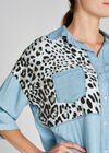 Blue Leopard Print Patchwork Shirt, Blue, large