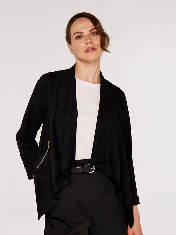 Waterfall Suedette  Shrug, Black, large