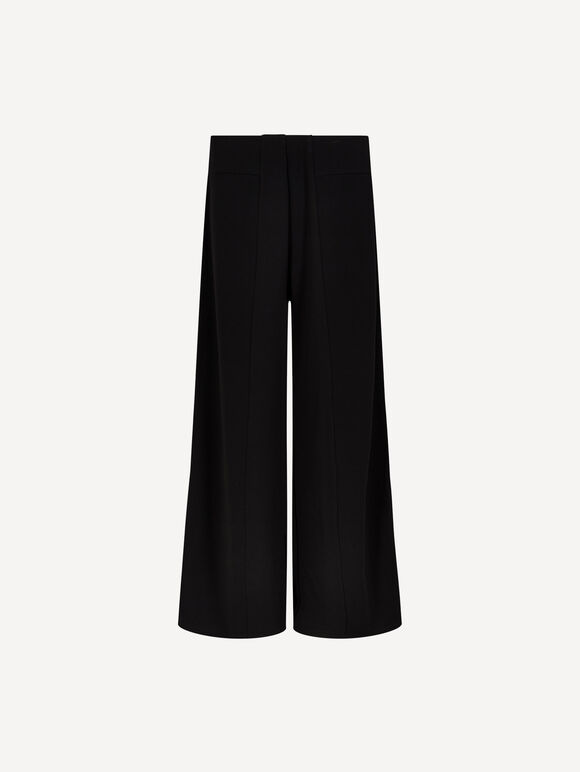 Jersey Crepe Stripe Wide-Leg Trousers, Black, large