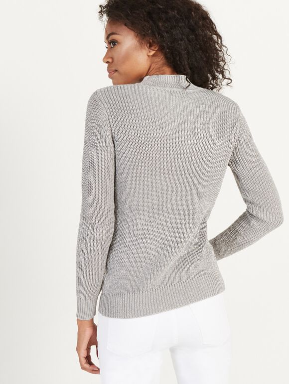 Ribbed Metallic Choker Jumper, Light Grey / Silver, large