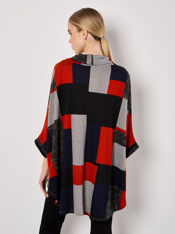 Oversized Colour Block Knit Top, Navy, large