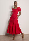 Cotton Tiered Milkmaid Midi Dress, Red, large