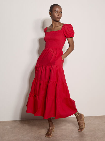 Cotton Tiered Milkmaid Midi Dress