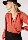 Textured Satin Wrap Top, Coral, large