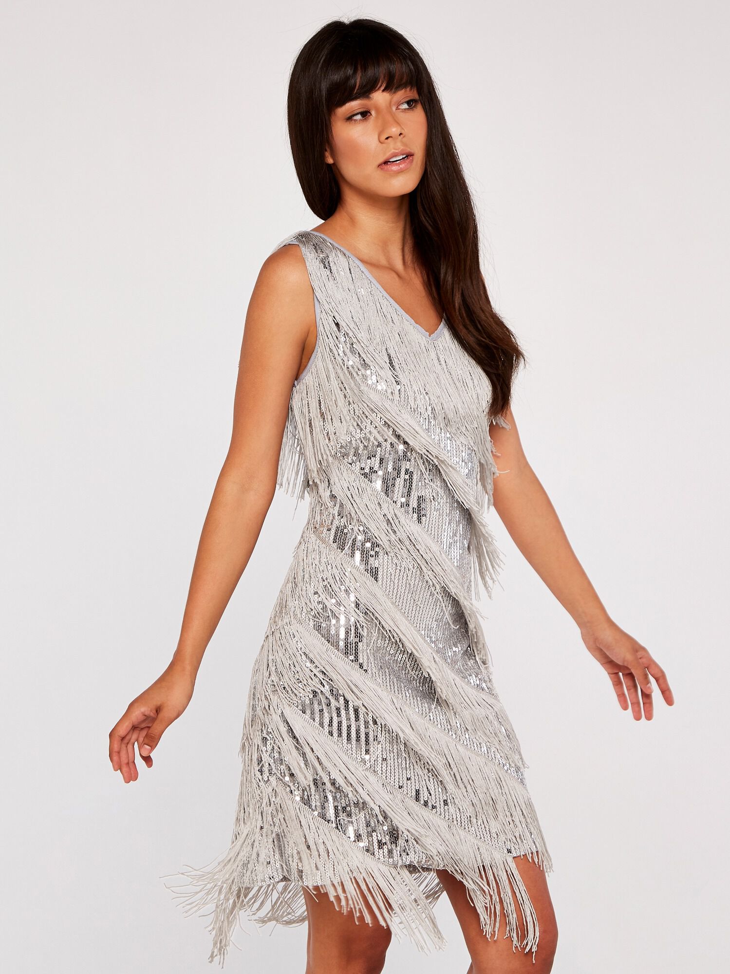 Silver tassel sequin bodycon dress online