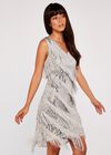 Sequin Tassel Mini Dress, Light Grey / Silver, large