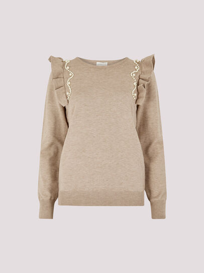 Pearl Embellished Ruffle Jumper