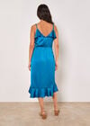 Ruffle Wrap Satin Midi Dress, Blue, large