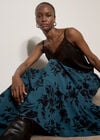 Floral Silhouette Crepe Maxi Skirt, Teal, large