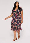 Curve Floral Wrap Midi Dress, Navy, large