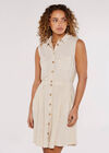 Sleeveless Shirt Mini Dress, Stone, large