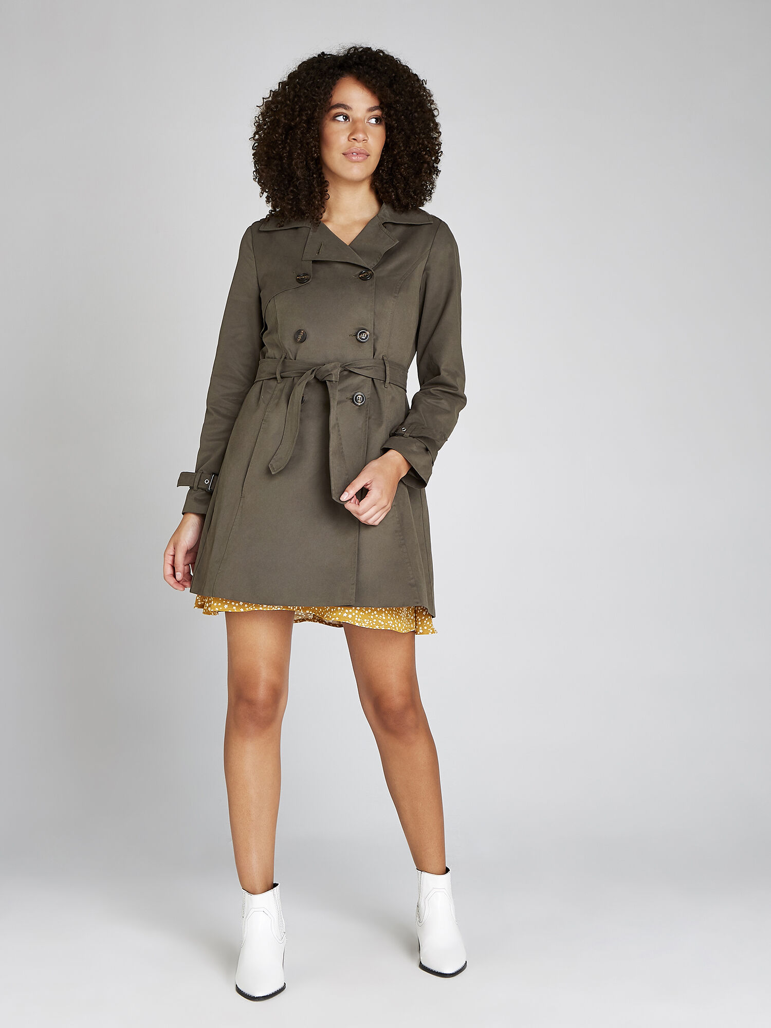 Khaki Classic Tie Waist Trench Coat Apricot Clothing