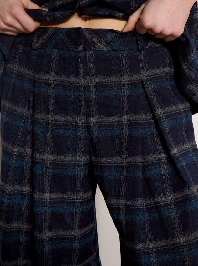 Check Print Wide-Leg Trousers, Navy, large