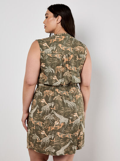 Tropical Animal Print Zip Mini Dress