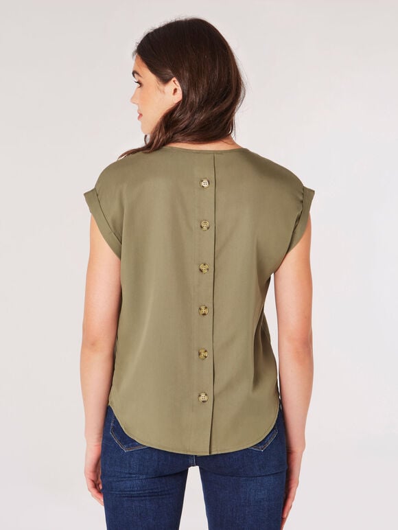 Button Back T-Shirt, Khaki, large