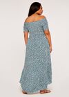 Curve Vintage Ditsy Smock Bardot Dress, Aqua - Turquoise, large