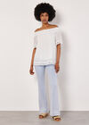 Crochet Lace Trim Bardot Top, Cream, large
