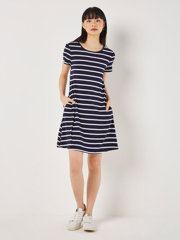 Stripe Jersey Mini Dress, Navy, large
