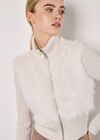 Faux Fur Ribbed Knit Cardigan, Cream, large