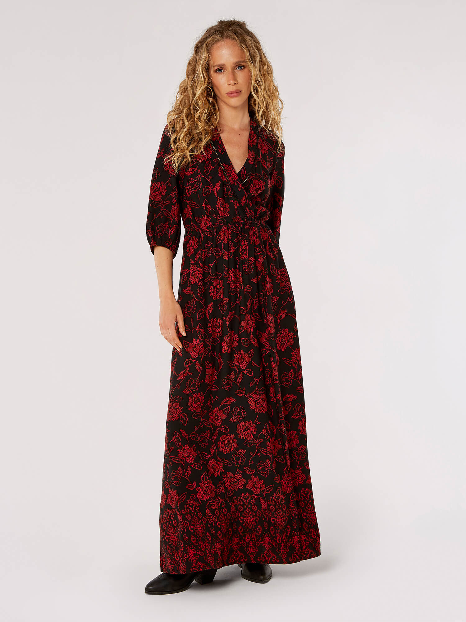 Floral Print Wrap Maxi Dress Apricot Clothing
