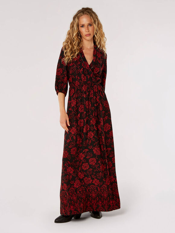 Floral Print Wrap Maxi Dress
, Rust, large
