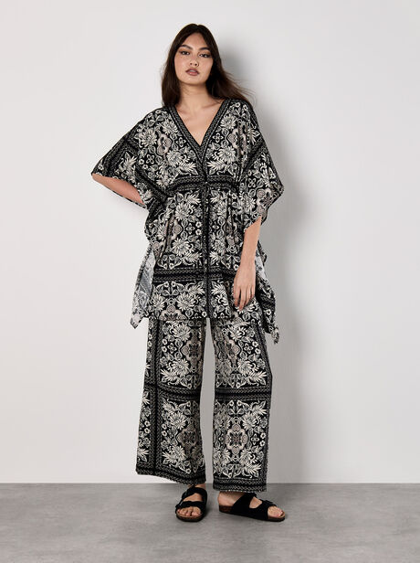 Scarf Print Kimono Mini Dress