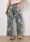 Floral Print Wide-Leg Jeans, Blue, large