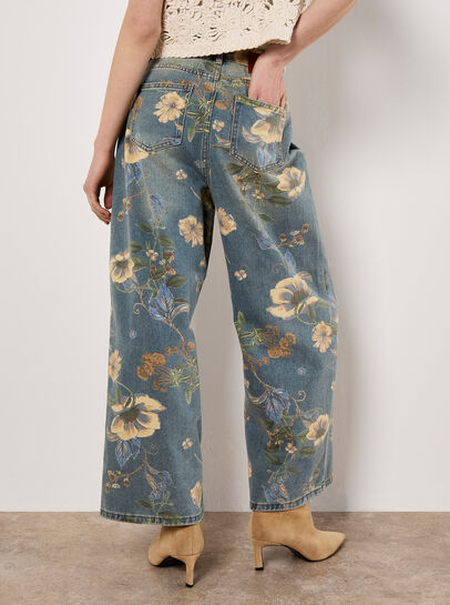 Floral Print Wide-Leg Jeans