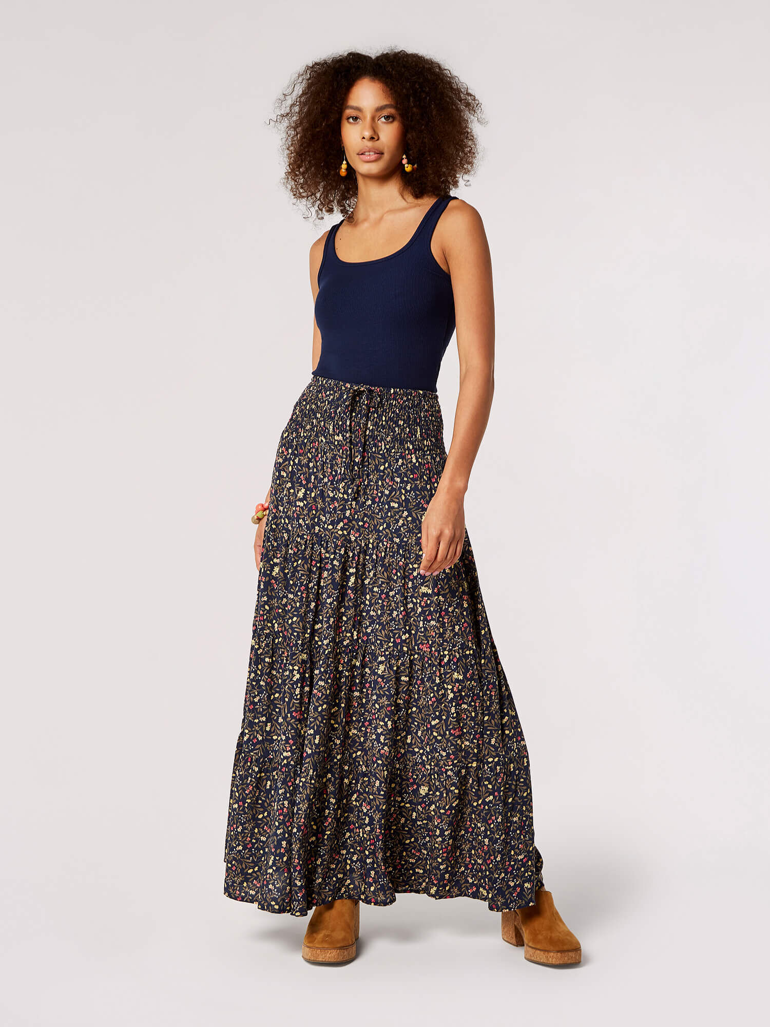 Floral Forest Maxi Skirt Apricot Clothing