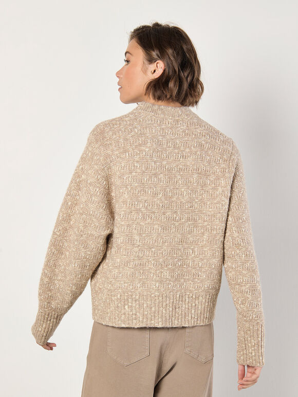 Flecked Knit Chunky Jumper, Stone, large
