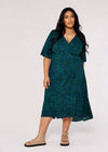 Curve Animal Print Wrap Dress, Green, large