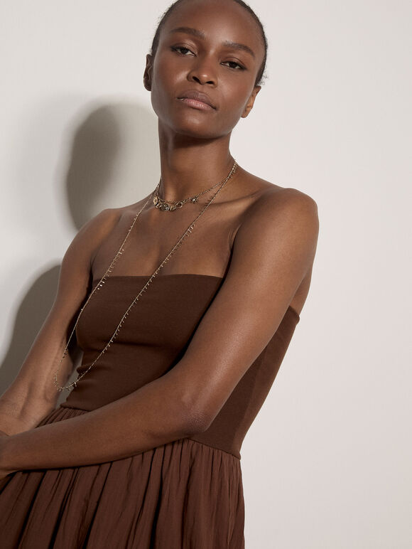 Jersey Waistband Cotton Midaxi Skirt, Brown, large