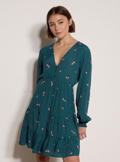 Cherry Print Crepe Mini Dress