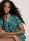Zebra Print Zip-Down Mini Dress, Teal, large
