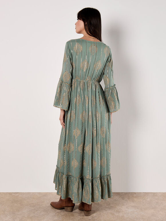 Metallic Paisley Boho Maxi Dress, Mint, large