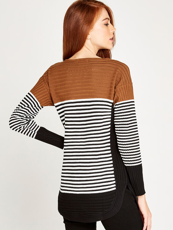 Zip Stripe Curve Jumper, Rust, large