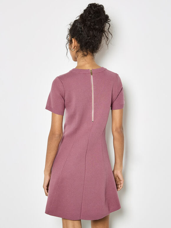 Panel Knitted A-Line Mini Dress, Pink, large