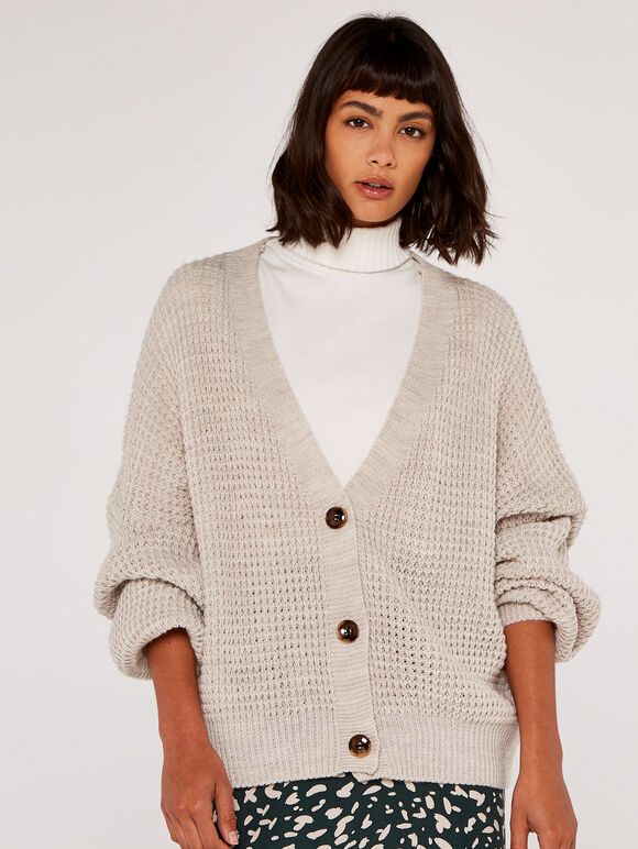 V-Neck Cardigan, Stone, large
