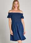 Blue Bardot Denim Look Dress, Blue, large