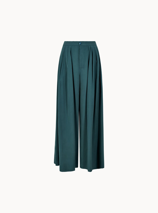 Soft Pleat Wide-Leg Trousers, Teal, large