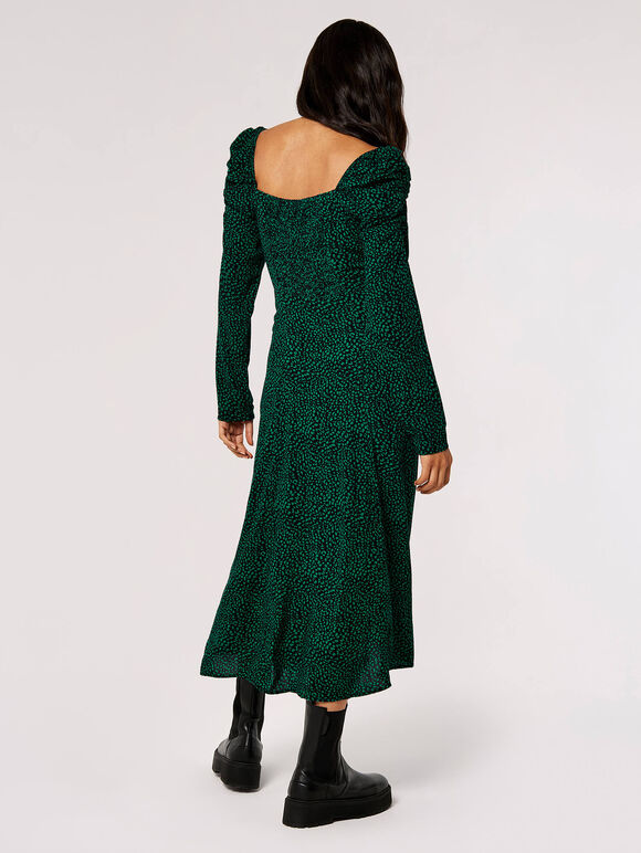 Ruched Milkmaid Midi Dress, Green, large