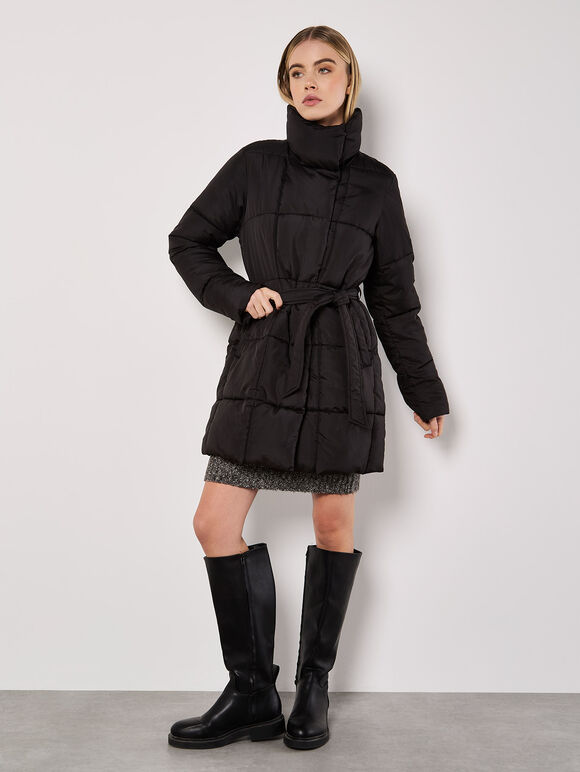 Quilted Puffer Jacket, Black, large