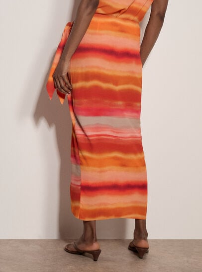 Watercolour Stripe Wrap Midi Skirt