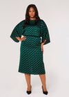 Curve Gold Foil Satin Midi Dress, Green, large