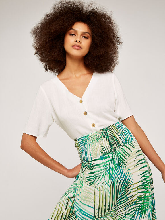 Tropical Leaf Wrap Skirt, Cream, large