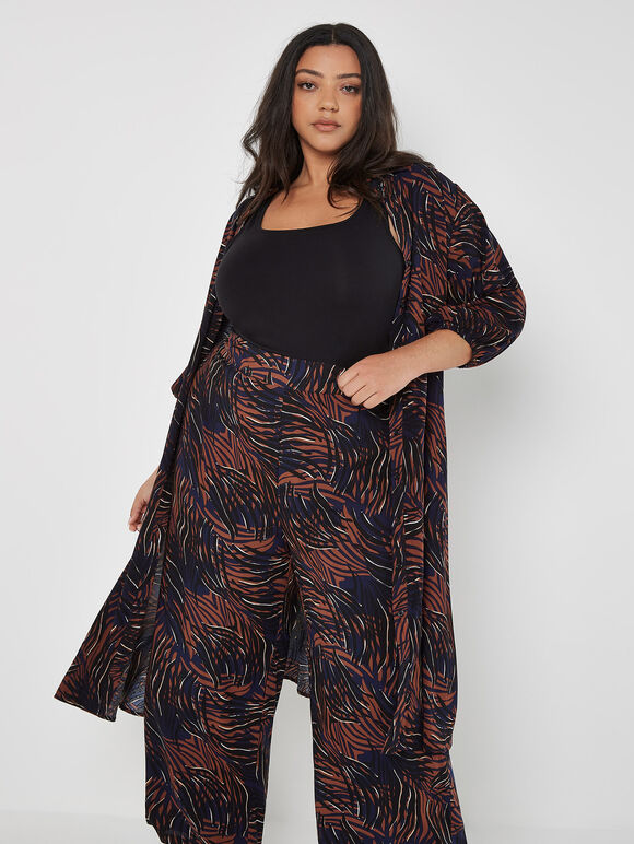 Curve Abstract Swirl Shirt Midi Dress, Navy, large