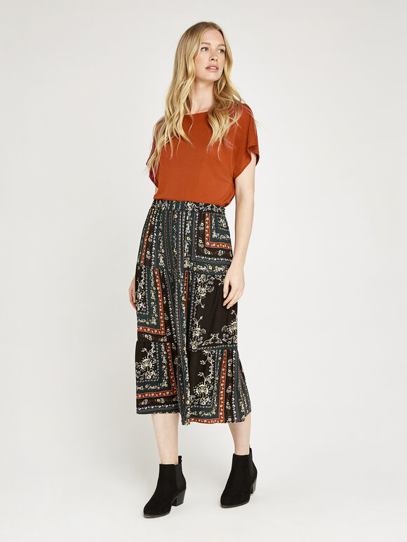 Scarf Print Skirt, Green, large
