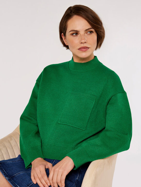 Boxy Pocket Jumper, Green, large